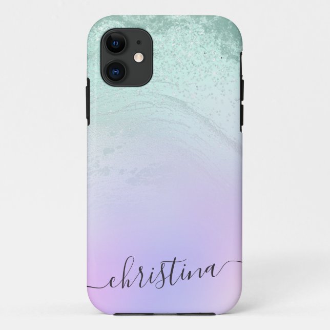 Elegant modern gradient mint green glitter purple Case-Mate iPhone case (Back)