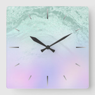 Elegant modern gradient mint green glitter purple square wall clock
