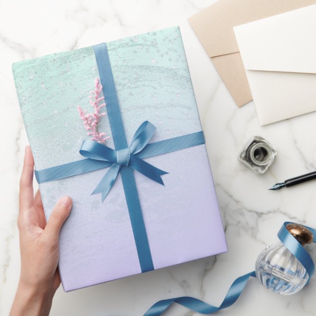 Elegant modern gradient mint green glitter purple wrapping paper (Gifting)