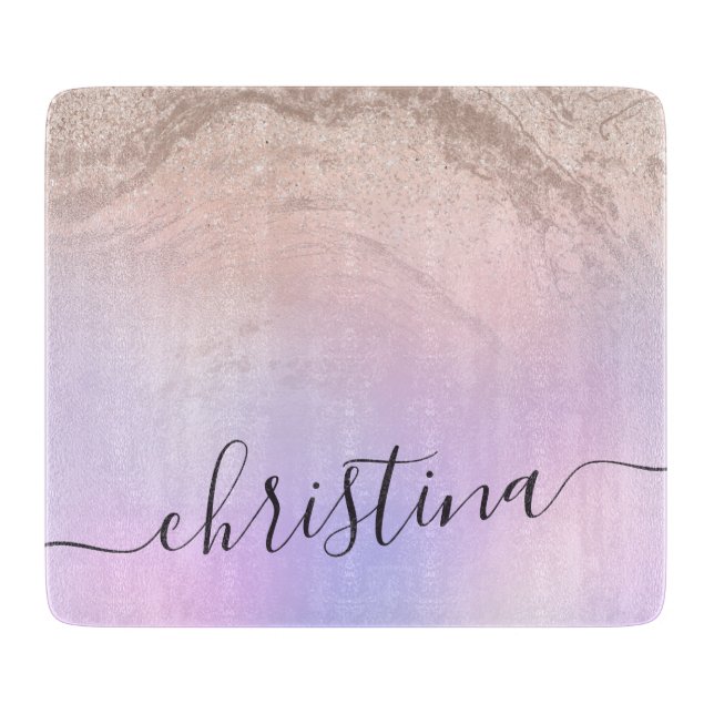 Elegant modern gradient rose gold glitter purple cutting board (Front)