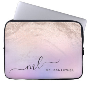 Elegant modern gradient rose gold glitter purple laptop sleeve