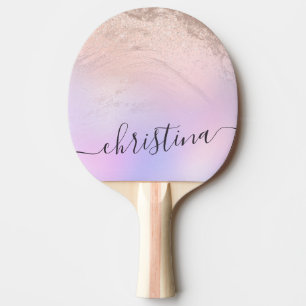 Elegant modern gradient rose gold glitter purple ping pong paddle