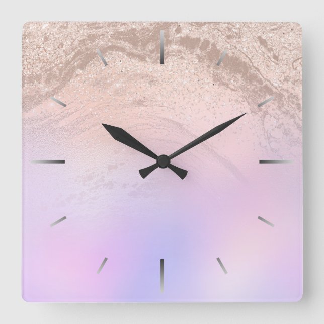 Elegant modern gradient rose gold glitter purple square wall clock (Front)