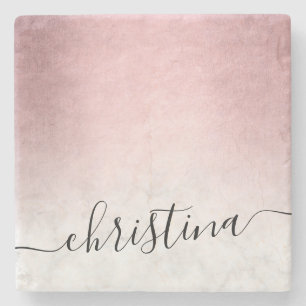 Elegant modern gradient rose gold white marble stone coaster