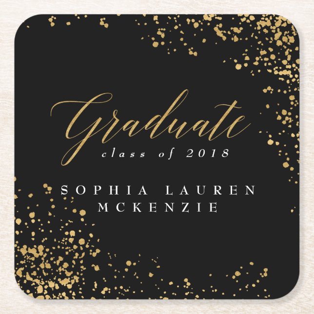ELEGANT MODERN GRADUATE  SQUARE PAPER COASTER (Front)