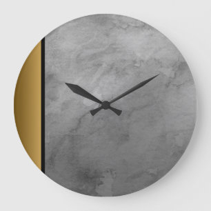 Elegant Modern Gray Black Gold Marble Pattern  Large Clock