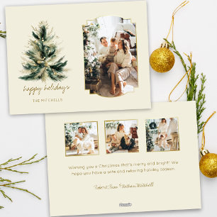 Elegant Modern Green and Gold Christmas Tree Photo Holiday Card