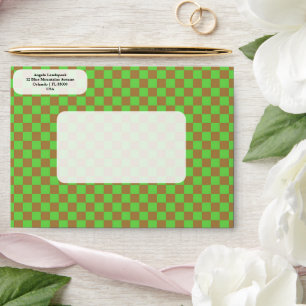Elegant, Modern Green & Brown Colours Chequered   Envelope