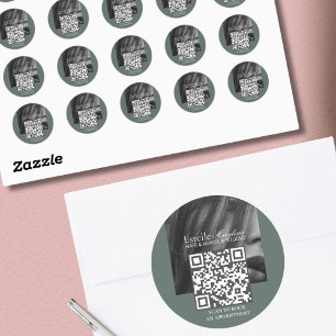 Elegant Modern Green Brown Photo Hair Studio Classic Round Sticker