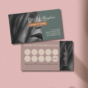 Elegant Modern Green Brown Photo Hair Studio Loyalty Card