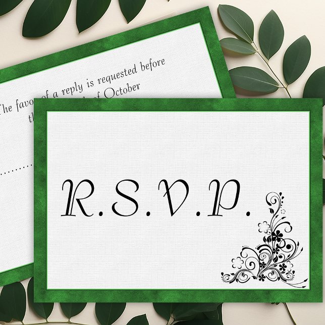 Elegant Modern Green Frame Wedding RSVP Card (Creator Uploaded)