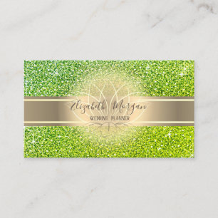 Elegant Modern Green Glitter ,Gold Stripe,Lotus Business Card