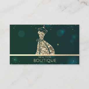Elegant Modern Green Gold Glitter Dress Business Card