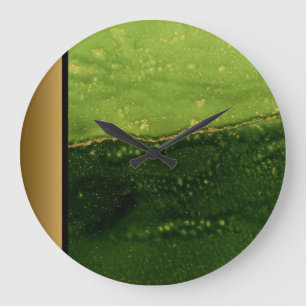 Elegant Modern Green Gold Marble Pattern  Large Clock