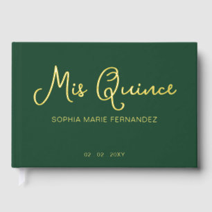 Elegant Modern Green Gold Quinceañera Guest Book