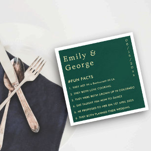 Elegant Modern Green Gold Simple Fun Facts Wedding Napkin