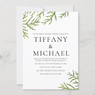 Elegant Modern Green Leaf Wedding Invite