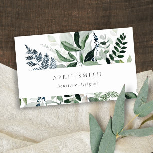 Elegant Modern Green Leafy Tropical Foliage Fern Business Card