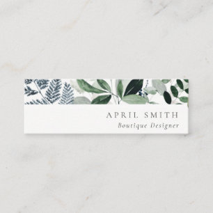 Elegant Modern Green Leafy Tropical Foliage Fern Mini Business Card