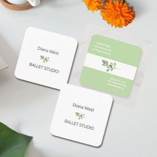 Elegant Modern Green Leaves Rounded Edges  Square Business Card