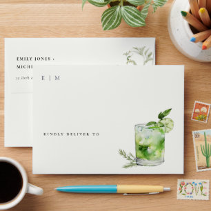 Elegant Modern Green Margarita Cocktail Address Envelope