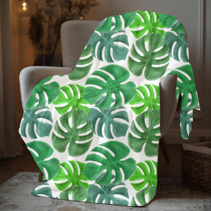 Elegant Modern Green Palm Leaves Fleece Blanket