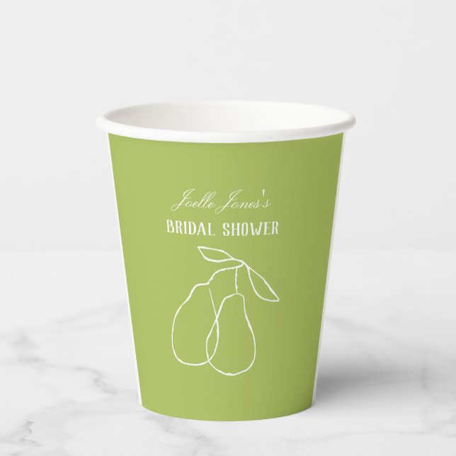 Elegant Modern Green Perfect Pear Bridal Shower Paper Cups (Front)
