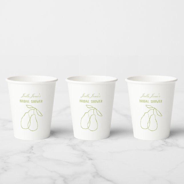 Elegant Modern Green Perfect Pear Bridal Shower Paper Cups (Creator Uploaded)