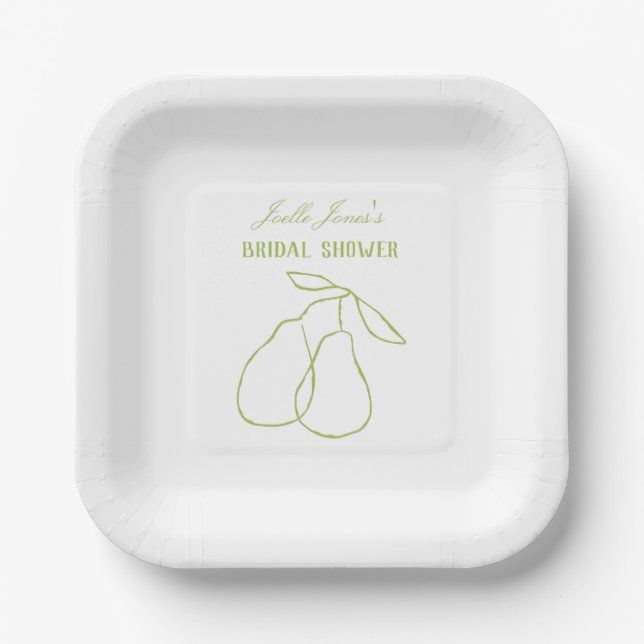 Elegant Modern Green Perfect Pear Bridal Shower Paper Plate (Front)