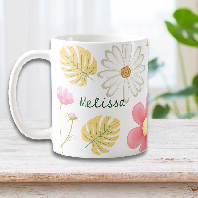 Elegant Modern Green Pink Floral Coffee Mug (Creator Uploaded)