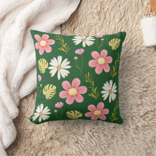 Elegant Modern Green Pink Floral Cushion