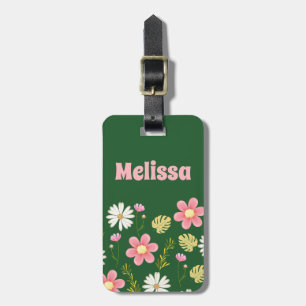 Elegant Modern Green Pink Floral Luggage Tag
