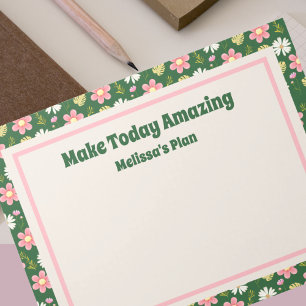 Elegant Modern Green Pink Floral Notepad