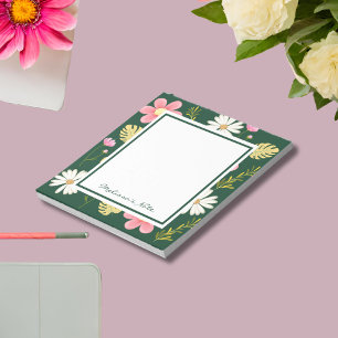 Elegant Modern Green Pink Floral Notepad