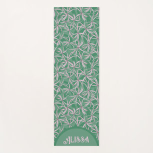 Elegant modern green pink floral pattern yoga mat