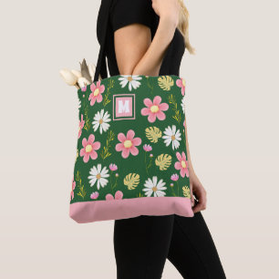 Elegant Modern Green Pink Floral Tote Bag