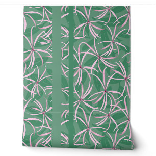 Elegant modern green pink striped floral wallpaper