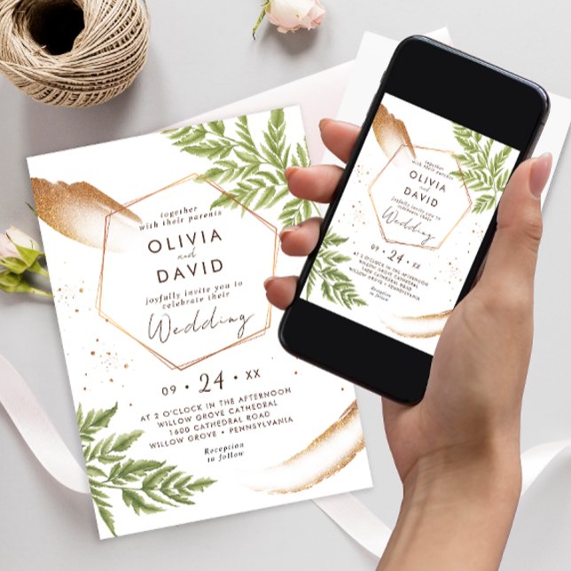 Elegant Modern Greenery and Gold Wedding  Invitation (Creator Uploaded)