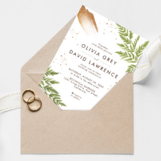 Elegant Modern Greenery and Gold Wedding Invitation