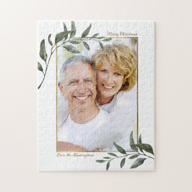 Elegant Modern Greenery Christmas Holiday Photo Jigsaw Puzzle (Vertical)
