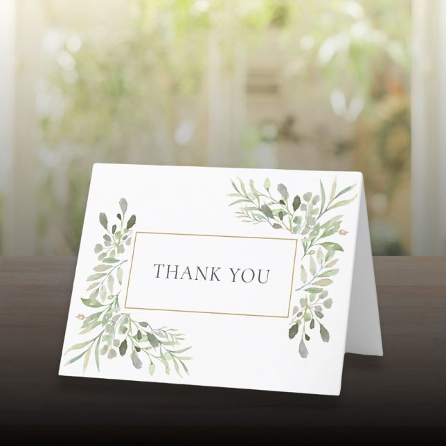 Elegant Modern Greenery Floral Wedding Thank You Card (Elegant Modern Greenery Floral Wedding Thank You Card)