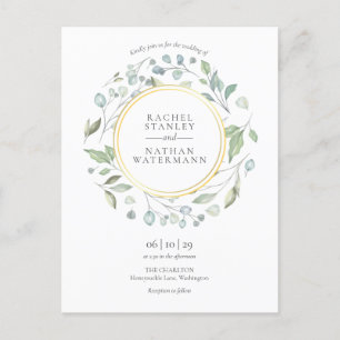 Elegant Modern Greenery Garland Gold Wedding Invitation Postcard
