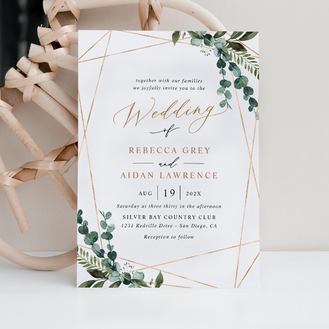 Elegant Modern Greenery Gold Wedding Invitation (Creator Uploaded)