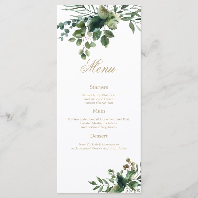 Elegant modern greenery watercolor menu (Front)