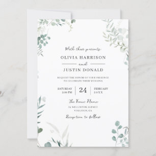 Elegant Modern Greenery Watercolor Wedding Invitation