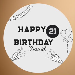 Elegant Modern Grey and Black Happy 21st birthday  Classic Round Sticker