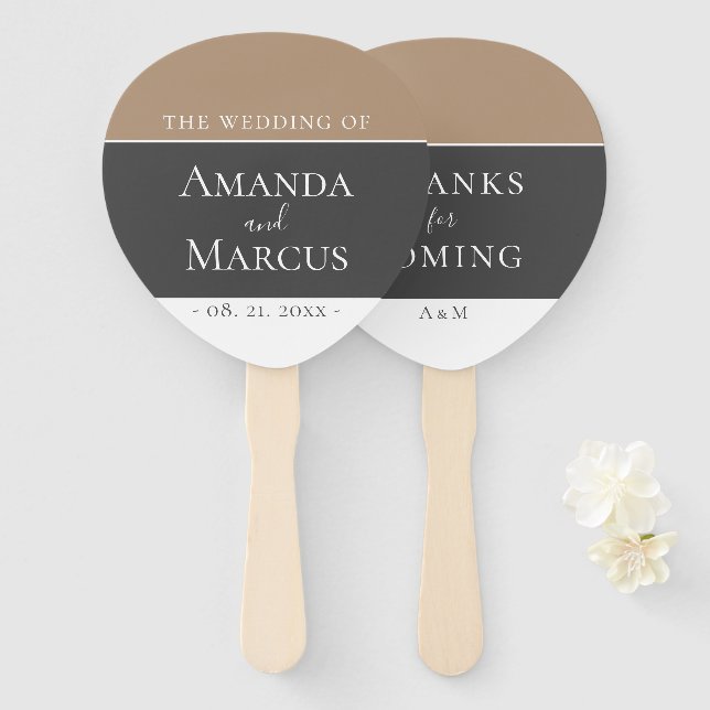 Elegant Modern Grey Beige Keepsake Wedding Hand Fan (Front and Back)