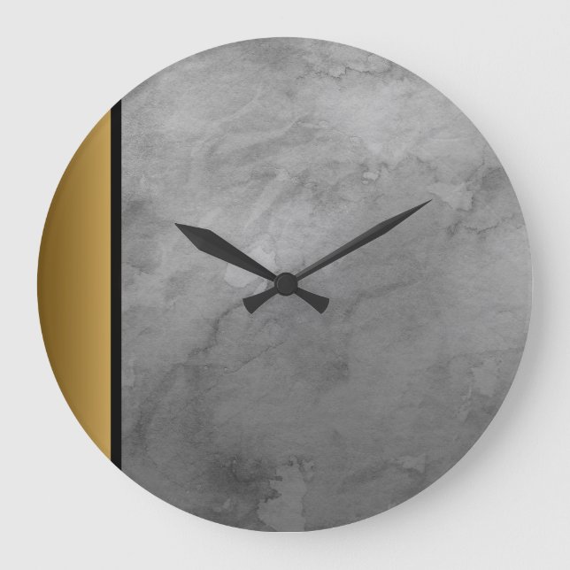 Elegant Modern Grey Black Gold Marble Pattern  Large Clock (Front)