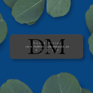 Elegant Modern Grey Black Monogram Return Address Label