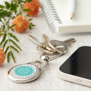 Elegant Modern Grey Chevron and Mint Monogram Key Ring